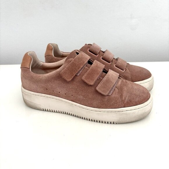 Sandro Paris Blush Pink Suede Hook and Loop Sneakers Women’s 37 Shoes US 6 / 6.5 - Picture 1 of 7